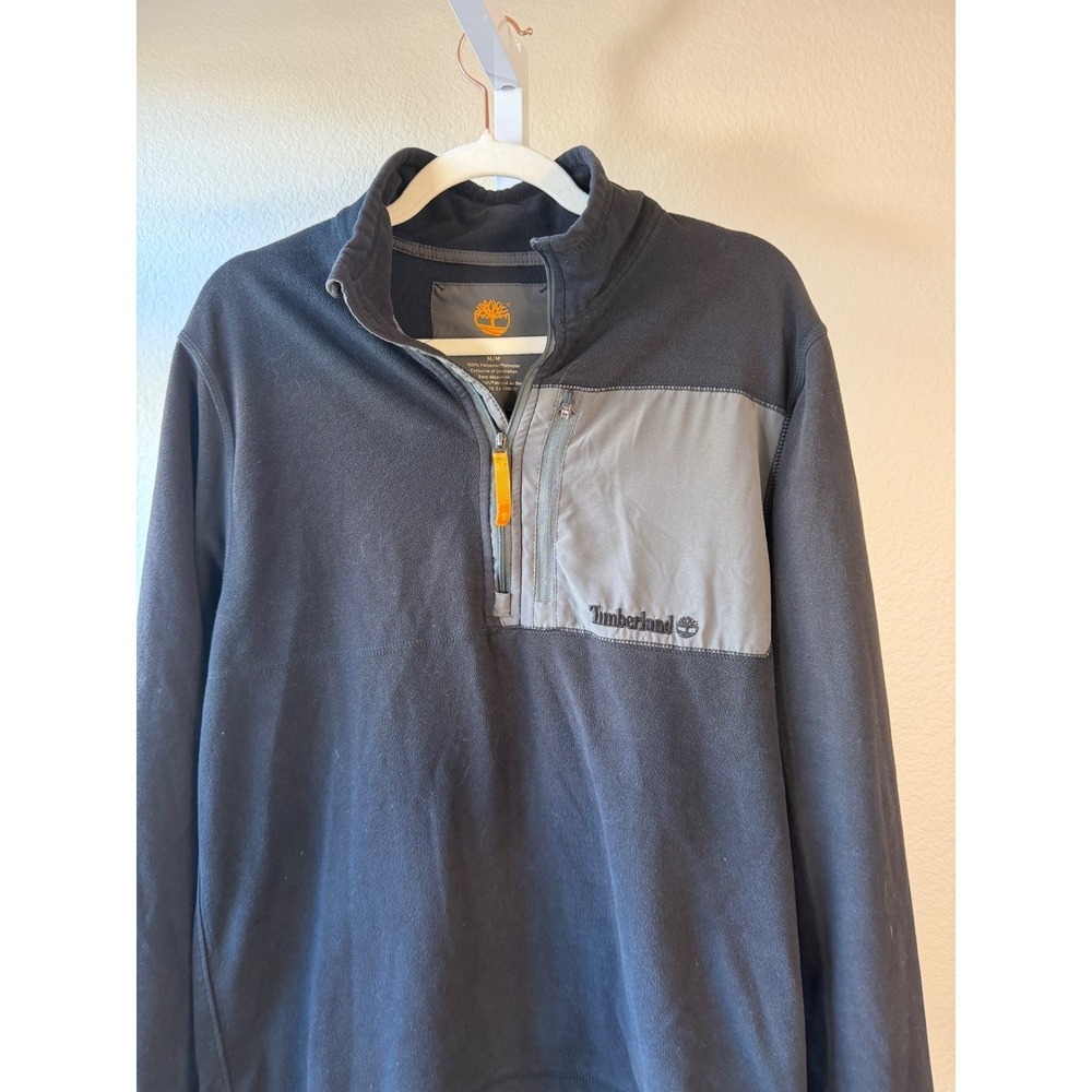 Timberland Mens Quarter Zip Fleece Pullover Charcoal Gray Medium Outdoor Hiking - Picture 4 of 9